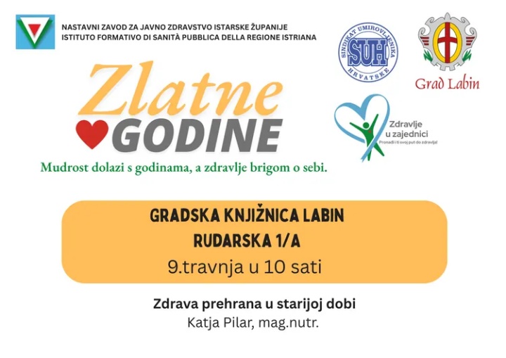 Labin - Predavanje o zdravoj prehrani u sklopu projekta &bdquo;Zlatne godine&ldquo;