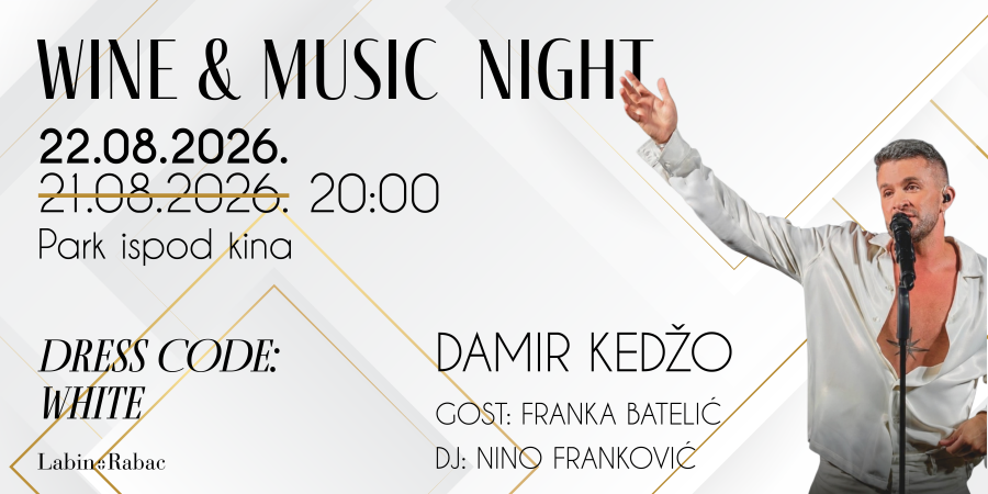 Wine & Music Night u Labinu ipak u subotu: Nastupaju Damir Kedžo i Franka Batelić
