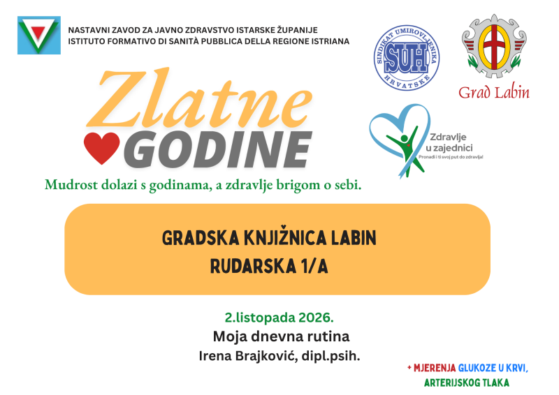 Program za umirovljenike Zlatne godine: U Gradskoj knjižnici Labin predavanje o zdravim dnevnim navikama